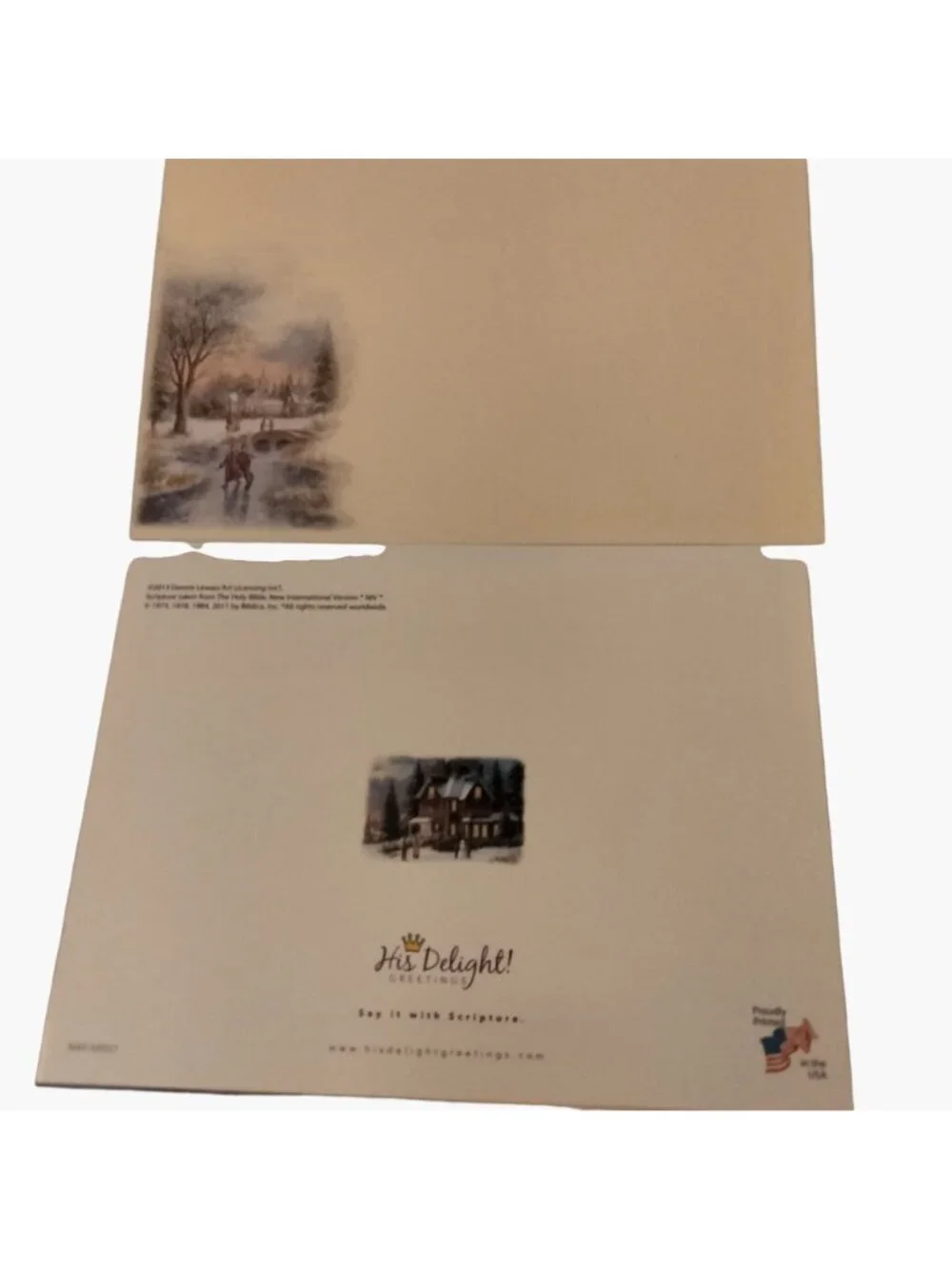 Christian Christmas Card Hearts Come Home Winter Village Bible Verse 1 John 4 9